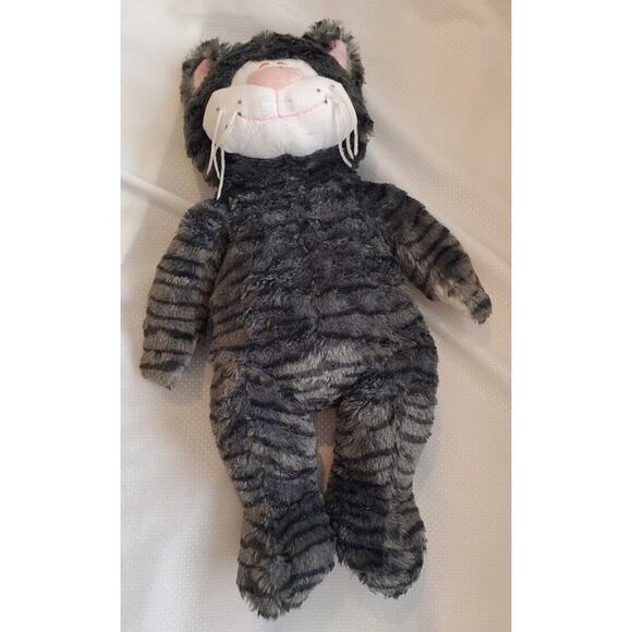 Teddy Mountain Grey Striped Cat Stuffed Animal Plush Toy Embroidered Eyes - Picture 2 of 11